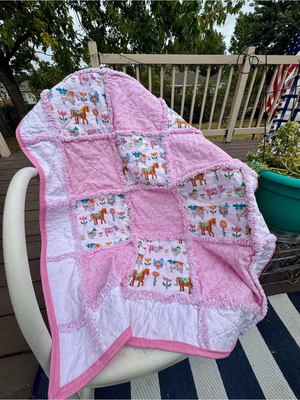 Handmade Pink Patchwork Baby/Toddler Quilt with Animal Print - Picture 2 of 4